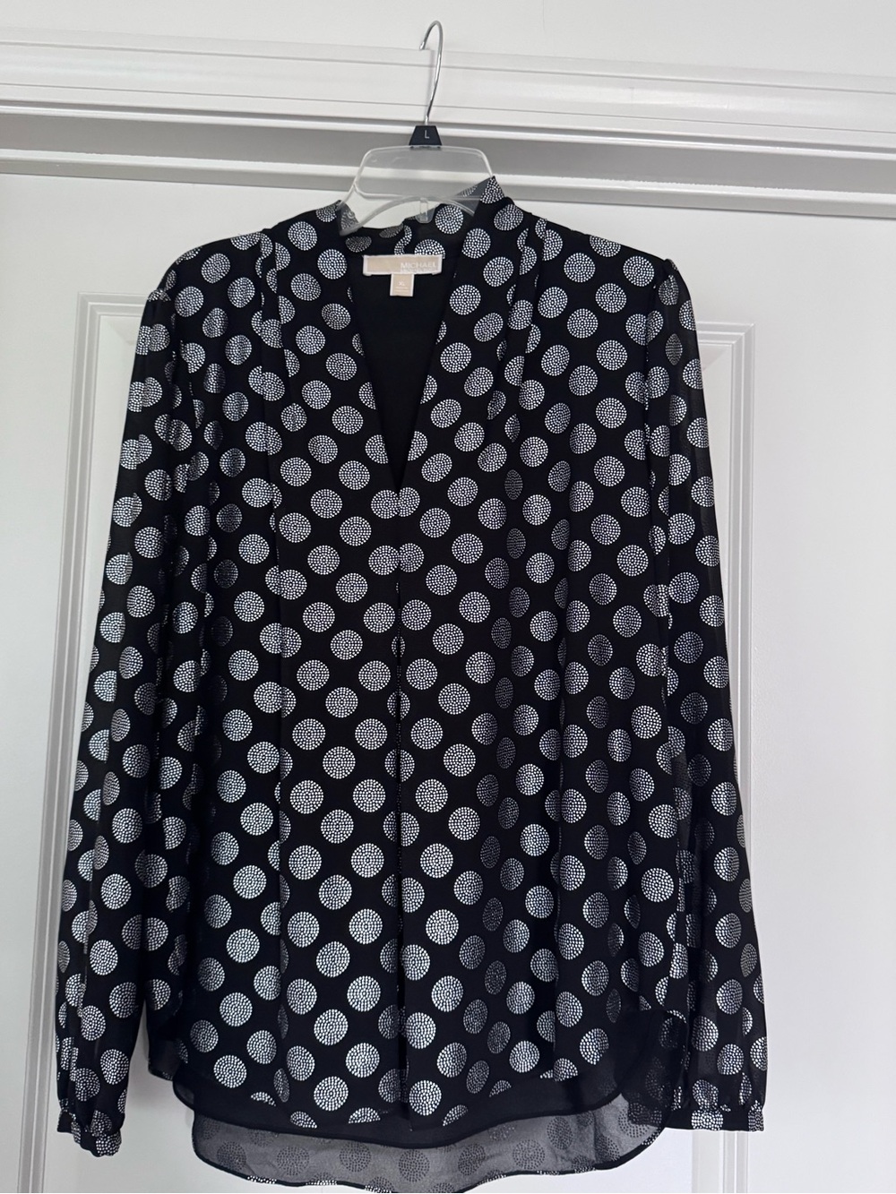 Michael Kors Black with Silver Polka Dot V-Neck Blouse